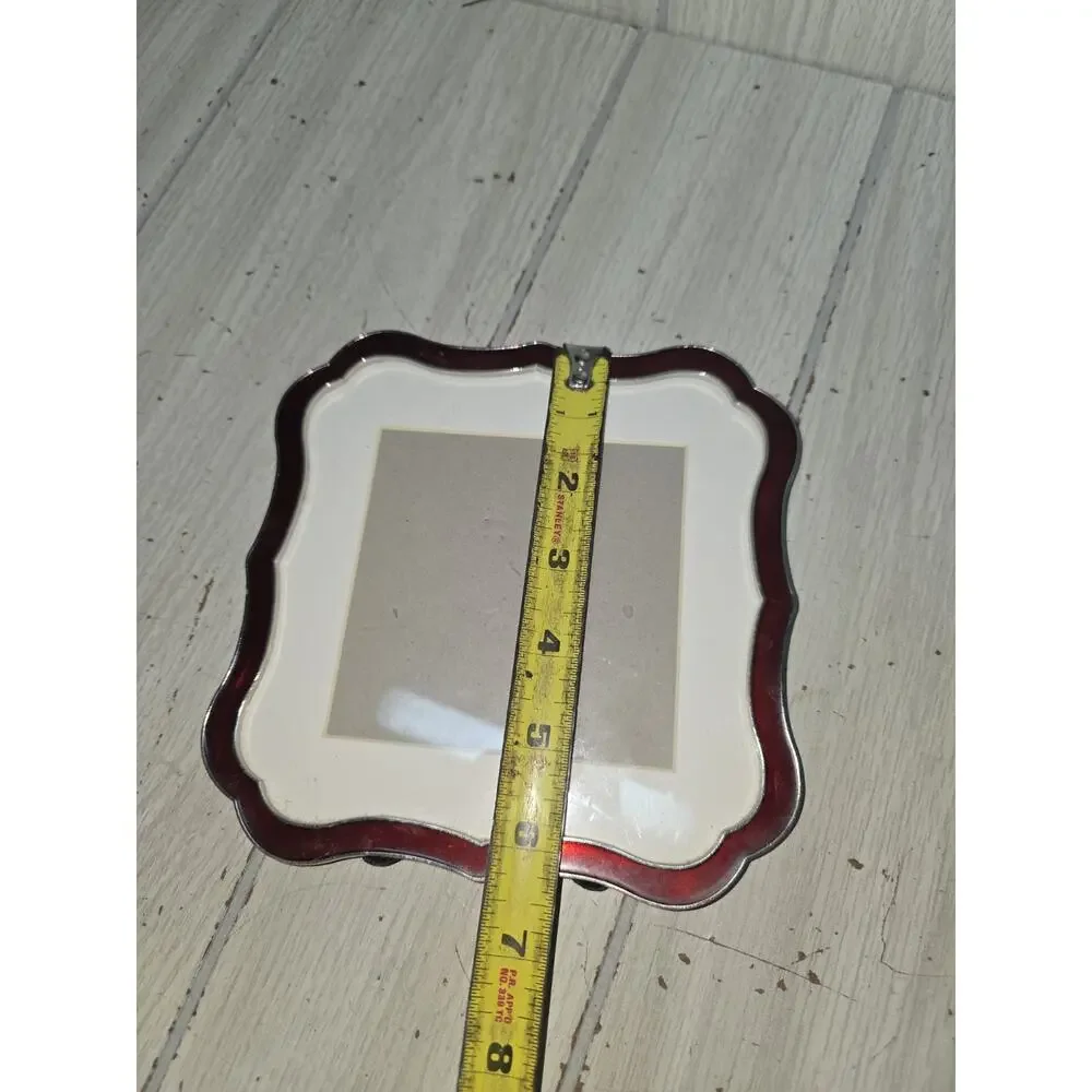 PIER 1 IMPORTS Silver Tone Burgundy Red Enamel Scalloped Picture Frame W/Matt